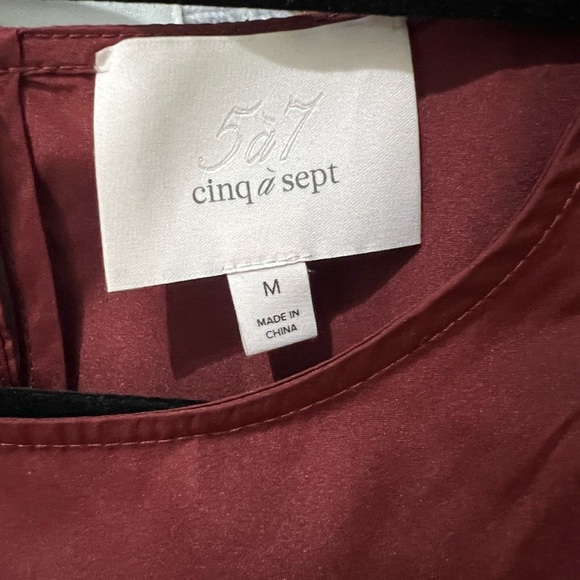 Cinq À Sept Jackie Satin Ruffle Top in Sangria M - Picture 5 of 8